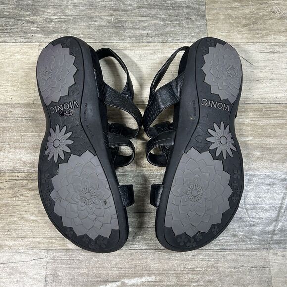 Vionic 44 Amber Sandals Women's 6 Black Leather Open Toe Slingback Comfort Shoes - Picture 7 of 8